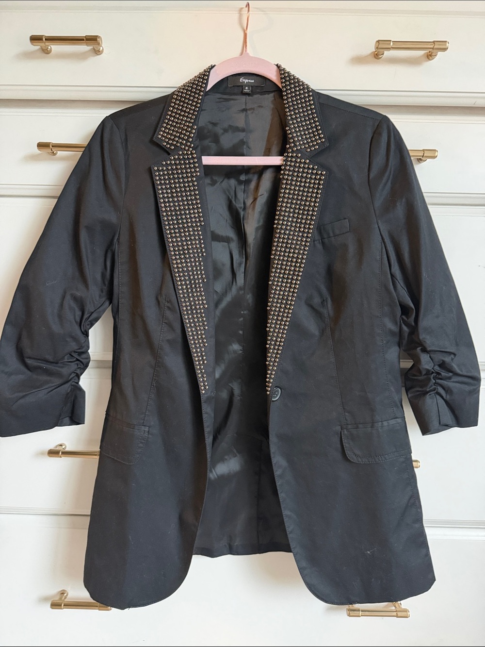 Express Black Blazer with Studded Lapel Detail